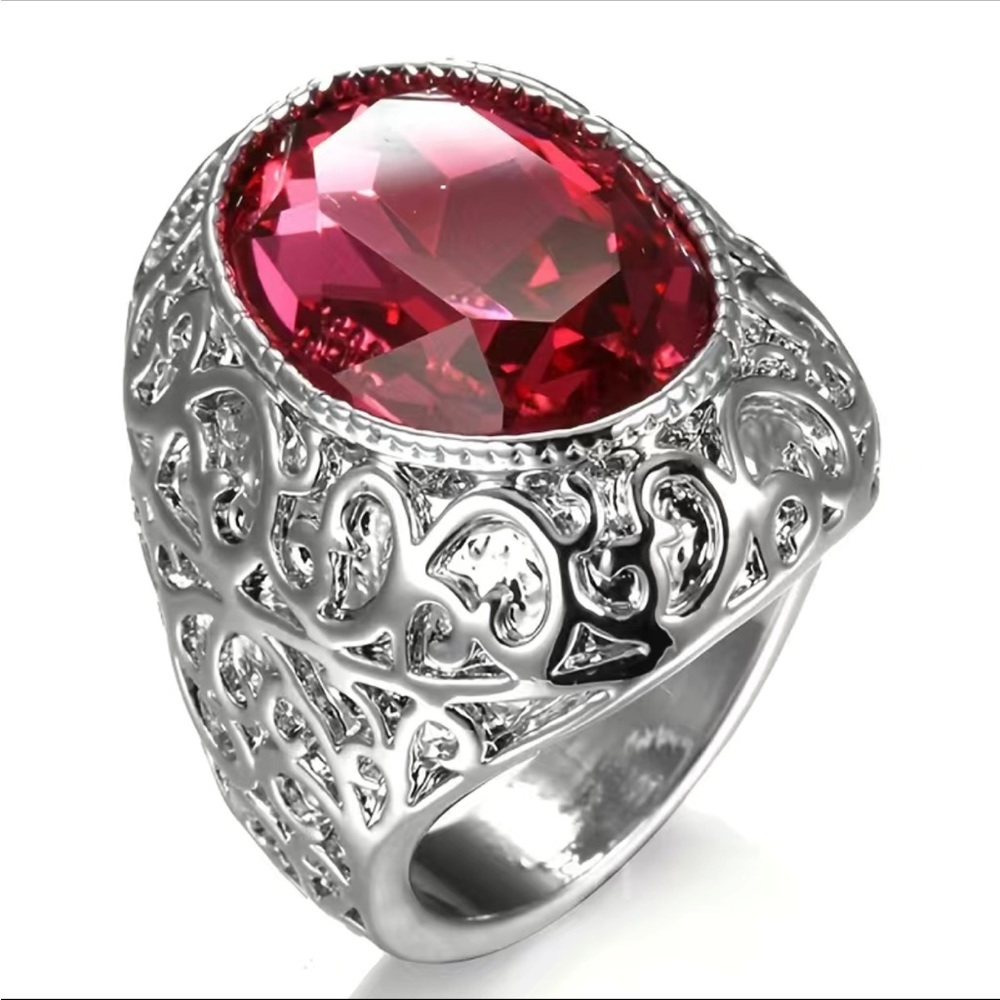 Light Red Gemstone and Silver Large Size Ring